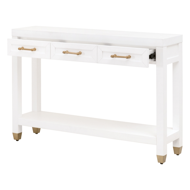 Pemberly Row Contemporary 3-Drawer Lacquer Console Table in Matte White