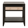 Pemberly Row Rattan Inlay Acacia Wood Side Table in Black/Natural