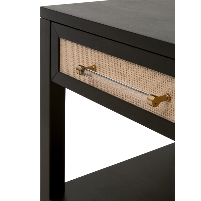 Pemberly Row Rattan Inlay Acacia Wood Side Table in Black/Natural
