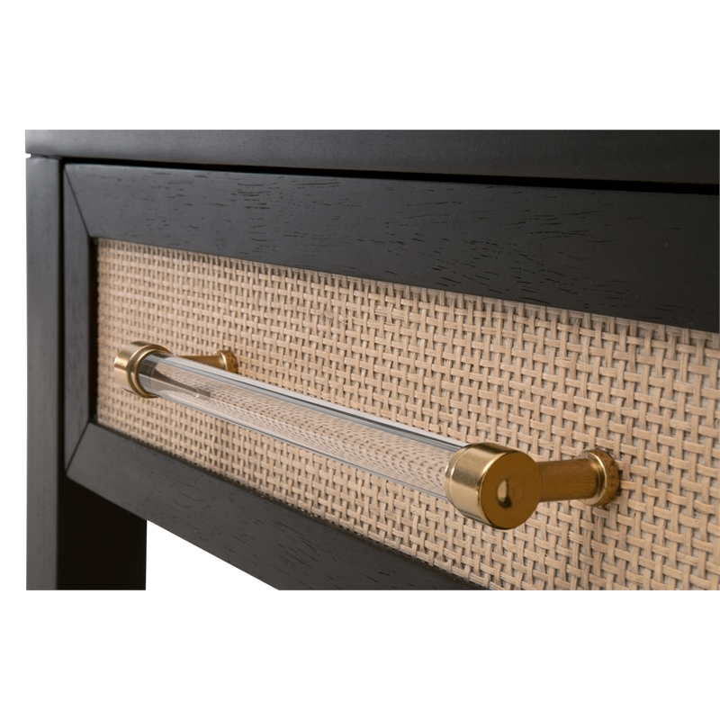 Pemberly Row Rattan Inlay Acacia Wood Side Table in Black/Natural