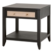 Pemberly Row Rattan Inlay Acacia Wood Side Table in Black/Natural