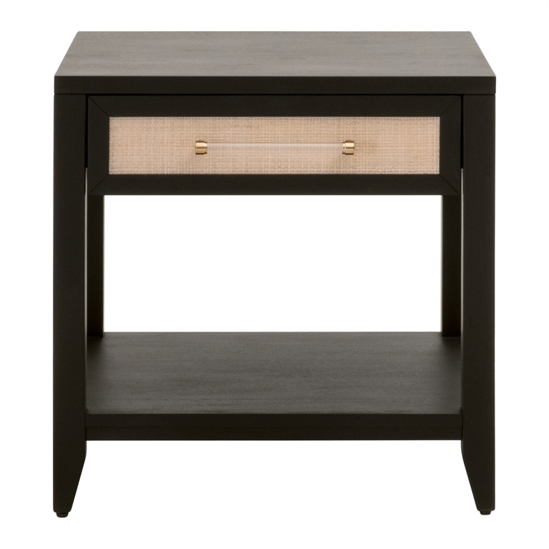 Pemberly Row Rattan Inlay Acacia Wood Side Table in Black/Natural