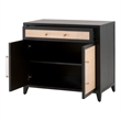 Pemberly Row Rattan Inlay Compact Wood Media Chest in Black/Natural