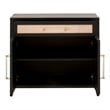 Pemberly Row Rattan Inlay Compact Wood Media Chest in Black/Natural
