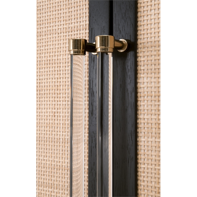 Pemberly Row Rattan Inlay Compact Wood Media Chest in Black/Natural