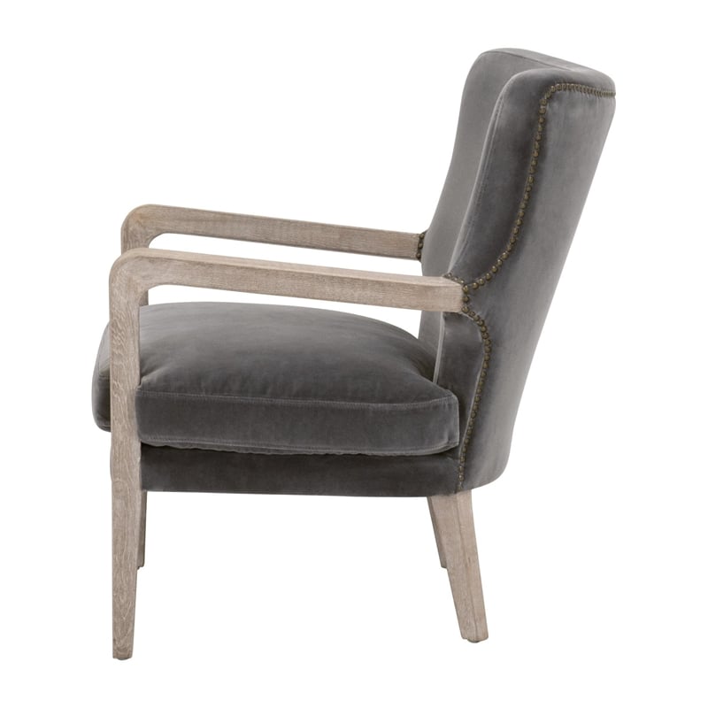 Pemberly Row Wingback Velvet Nail Head Club Chair in Dove/Gray