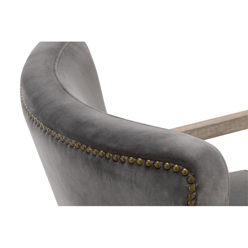 Pemberly Row Wingback Velvet Nail Head Club Chair in Dove/Gray