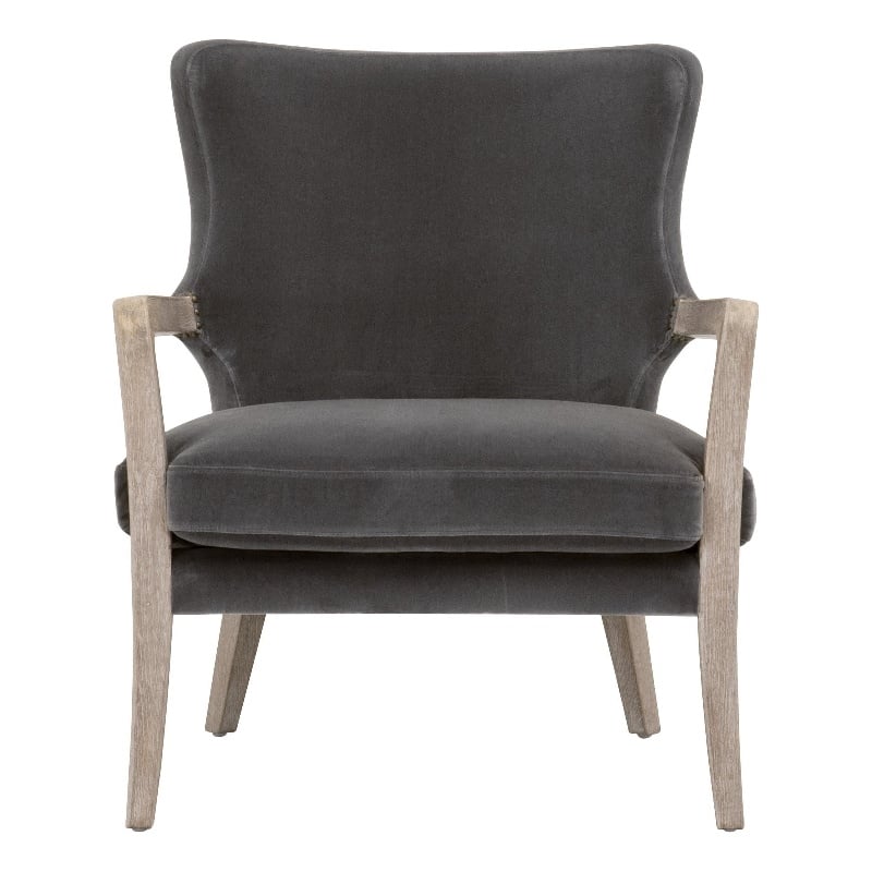 Pemberly Row Wingback Velvet Nail Head Club Chair in Dove/Gray