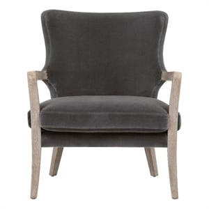 Pemberly Row Wingback Velvet Nail Head Club Chair in Dove/Gray