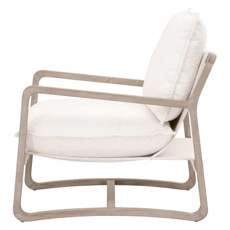 Pemberly Row Contemporary Boucle Sled Base Oak Club Chair in White/Gray