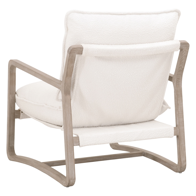 Pemberly Row Contemporary Boucle Sled Base Oak Club Chair in White/Gray