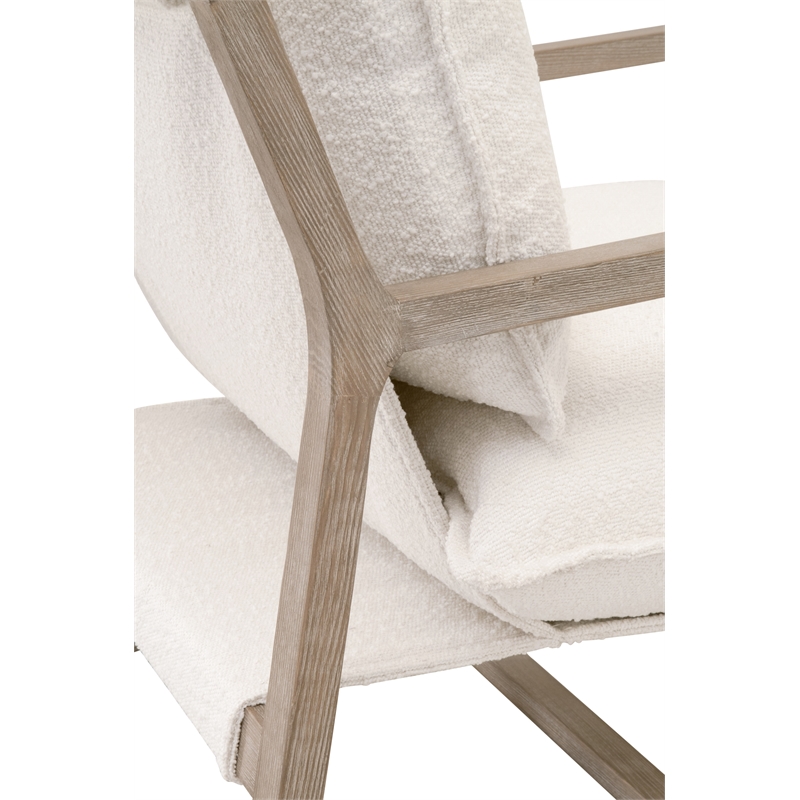Pemberly Row Contemporary Boucle Sled Base Oak Club Chair in White/Gray