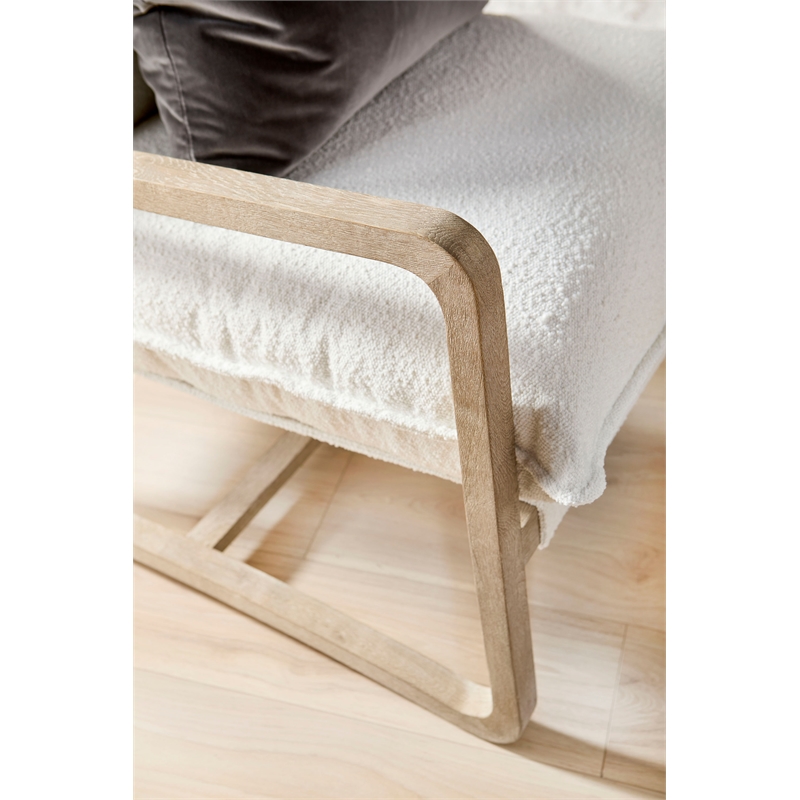 Pemberly Row Contemporary Boucle Sled Base Oak Club Chair in White/Gray