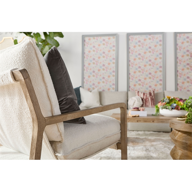 Pemberly Row Contemporary Boucle Sled Base Oak Club Chair in White/Gray