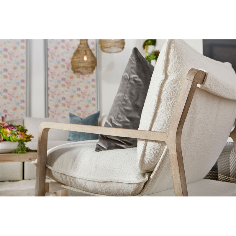 Pemberly Row Contemporary Boucle Sled Base Oak Club Chair in White/Gray
