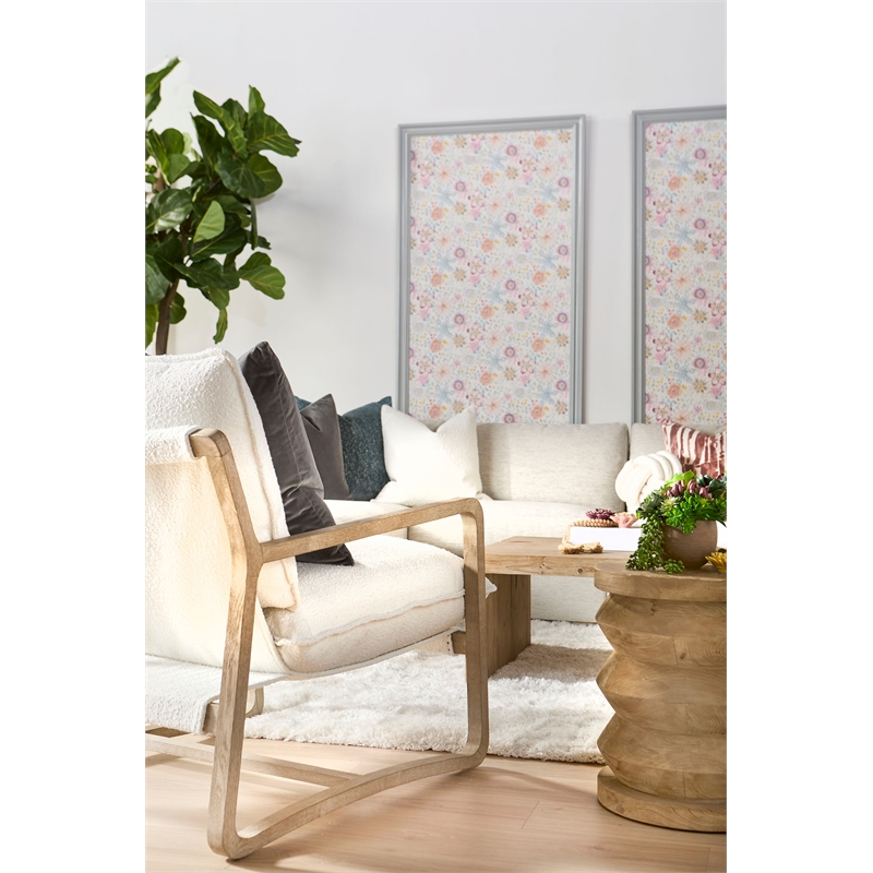 Pemberly Row Contemporary Boucle Sled Base Oak Club Chair in White/Gray