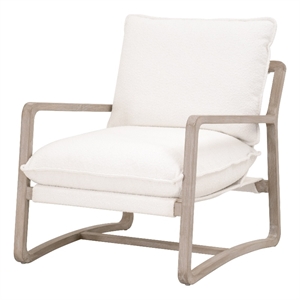 Pemberly Row Contemporary Boucle Sled Base Oak Club Chair in White/Gray