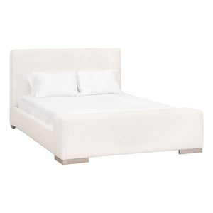 Pemberly Row Contemporary Boucle Upholstered Oak Queen Bed in Snow White