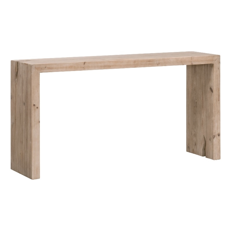 Pemberly Row Reclaimed Pine Console Table With Faux Splits in Gray
