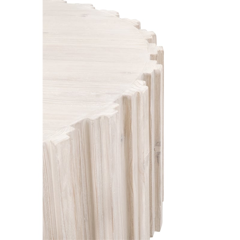 Pemberly Row Round Reclaimed Pine Fluted Plinth Coffee Table in White