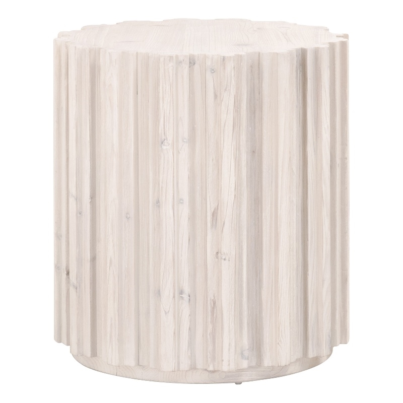 Pemberly Row Round Reclaimed Pine Fluted Plinth End Table in White