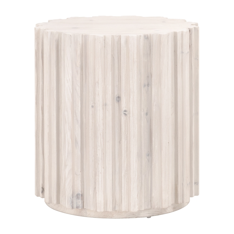 Pemberly Row Round Reclaimed Pine Fluted Plinth End Table in White