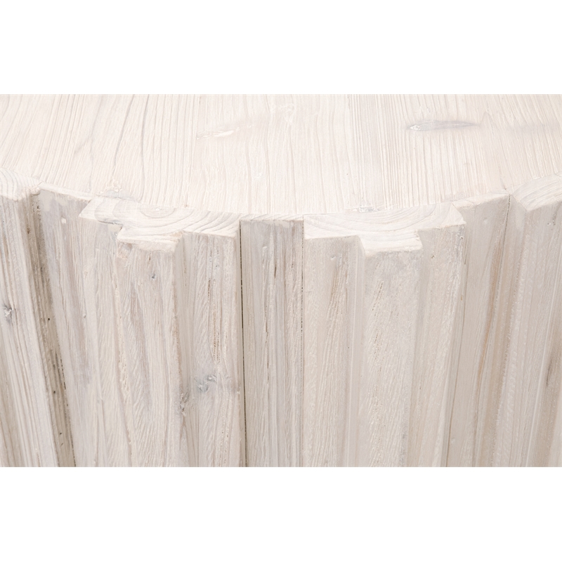 Pemberly Row Round Reclaimed Pine Fluted Plinth End Table in White