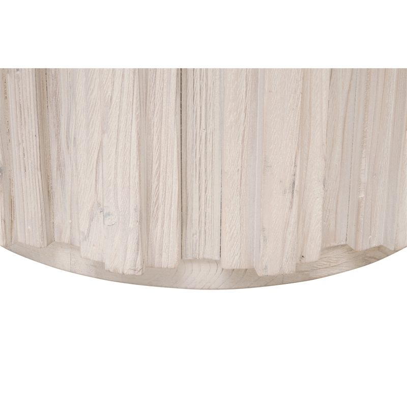 Pemberly Row Round Reclaimed Pine Fluted Plinth End Table in White