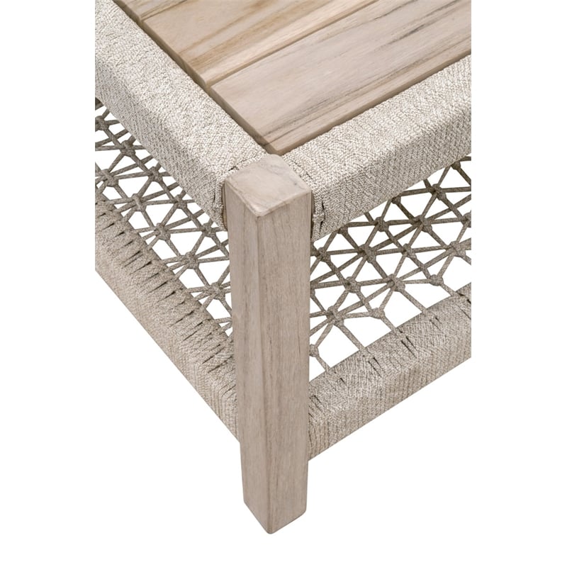 Pemberly Row Square Teak Rope Shelf Outdoor Coffee Table in Taupe