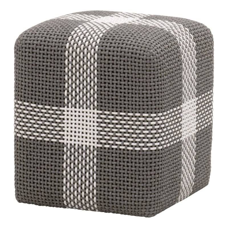 Pemberly Row Teak Rope Weave Indoor Outdoor Accent Cube in Dove