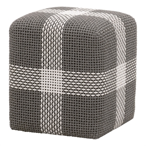 Pemberly Row Teak Rope Weave Indoor Outdoor Accent Cube in Dove