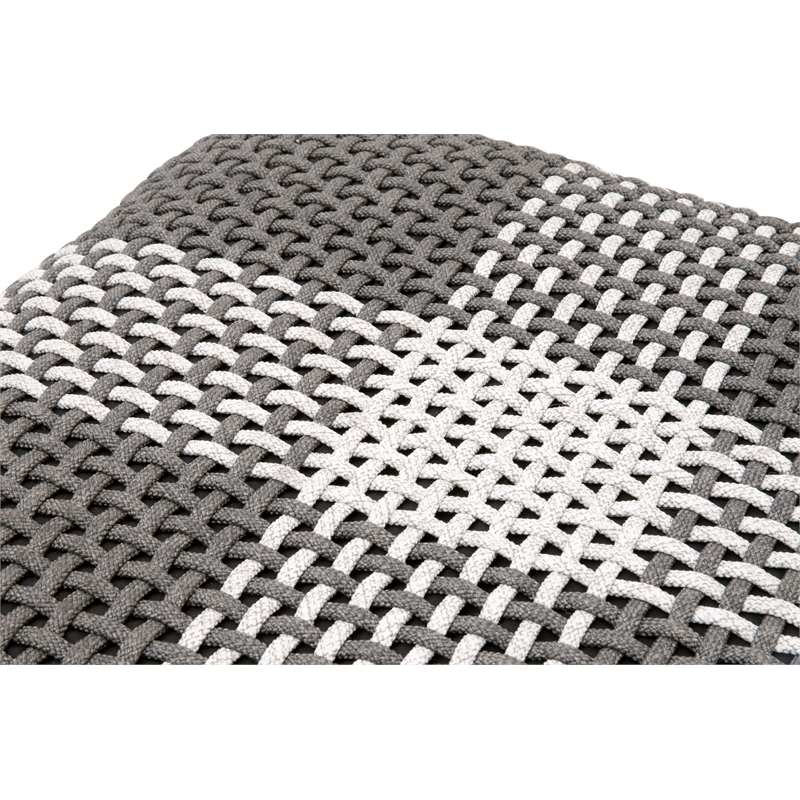 Pemberly Row Teak Rope Weave Indoor Outdoor Accent Cube in Dove