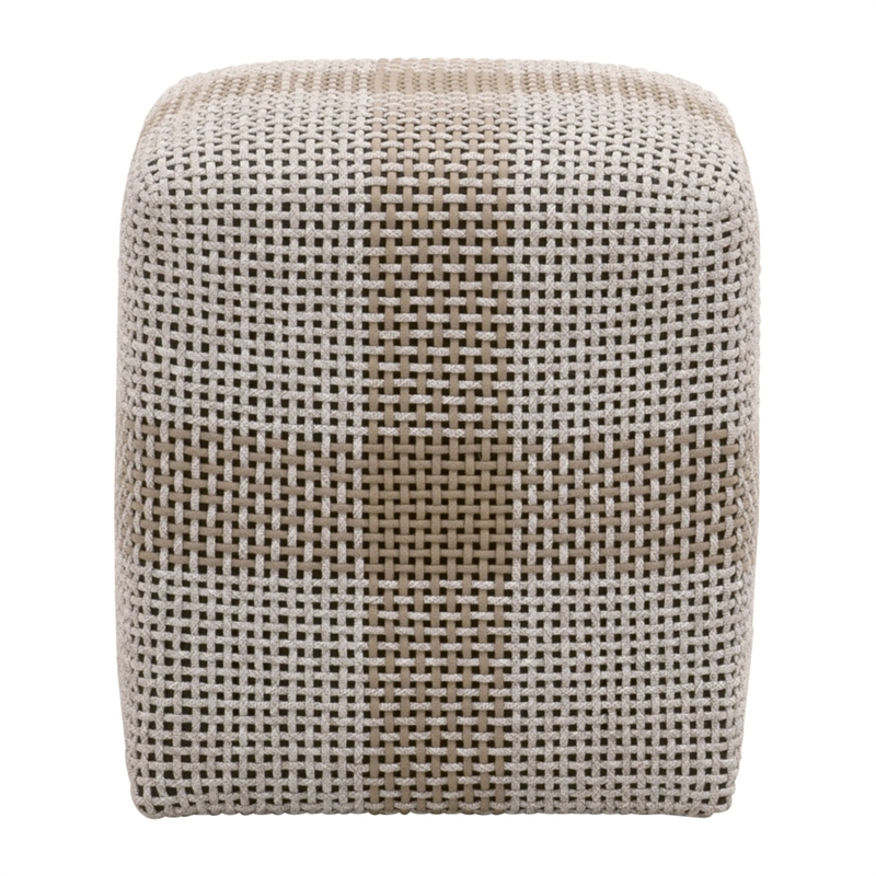 Pemberly Row Teak Rope Weave Indoor Outdoor Accent Cube in Taupe