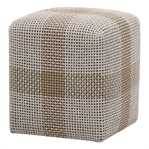 Pemberly Row Teak Rope Weave Indoor Outdoor Accent Cube in Taupe