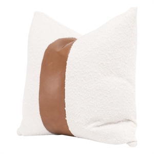 Pemberly Row 20 x 20&quot Boucle Leather Stripe Down Pillow in White