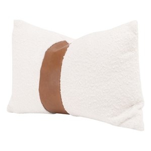 Pemberly Row 13 x 20&quot Boucle Leather Stripe Lumbar Pillow in White