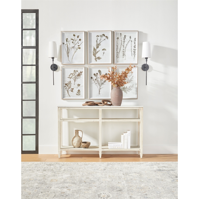 Pemberly Row Narrow Quartz Top Reclaimed Pine Console Table in White
