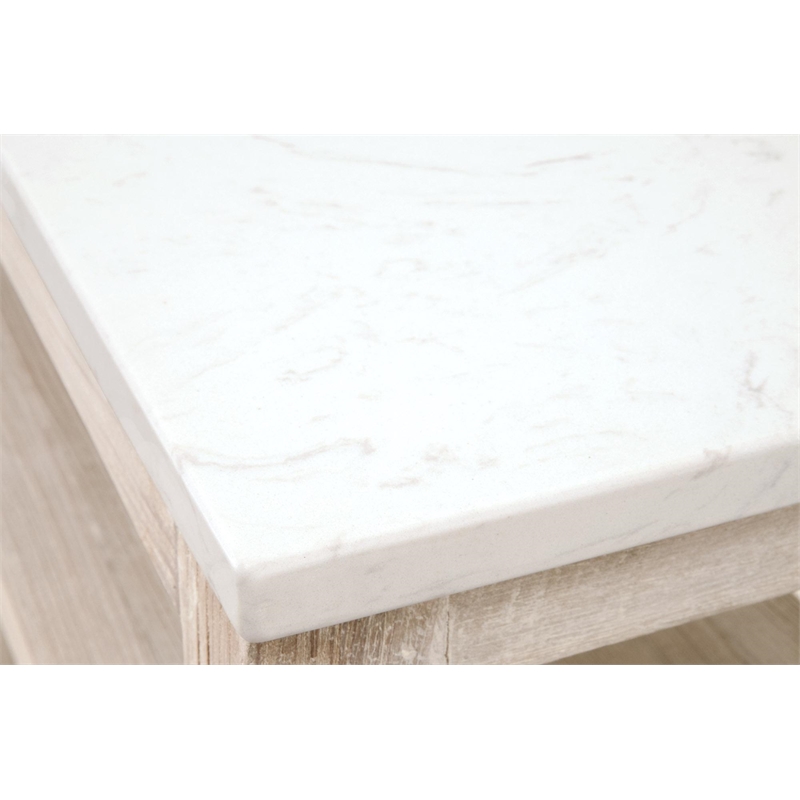 Pemberly Row Narrow Quartz Top Reclaimed Pine Console Table in White
