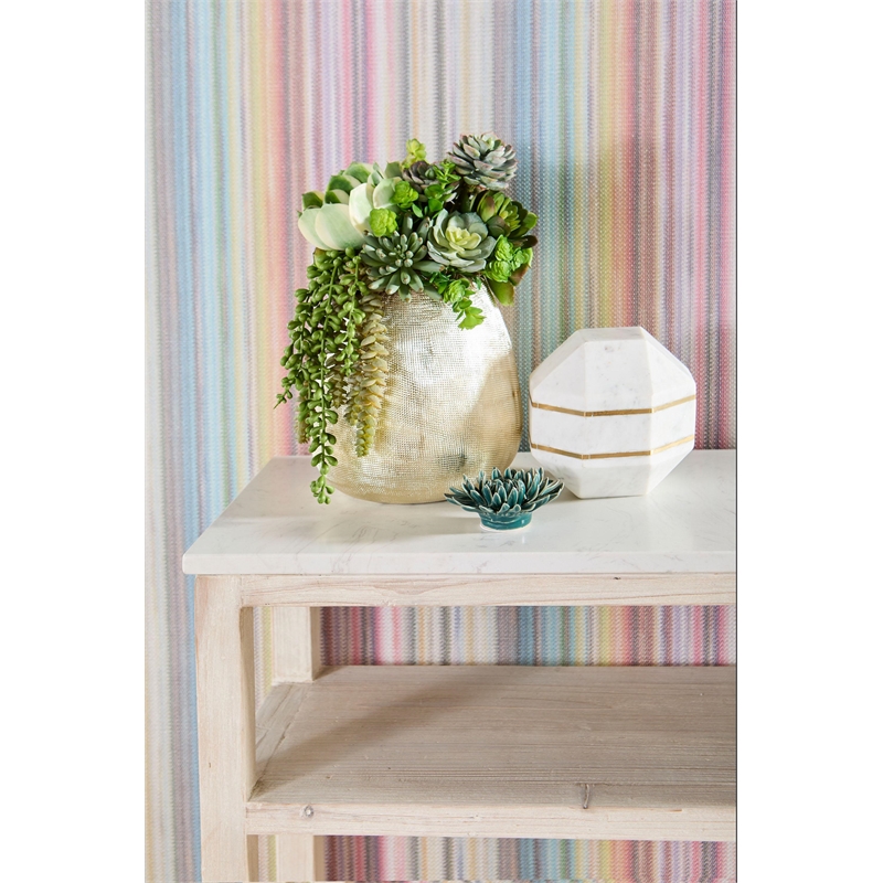 Pemberly Row Narrow Quartz Top Reclaimed Pine Console Table in White