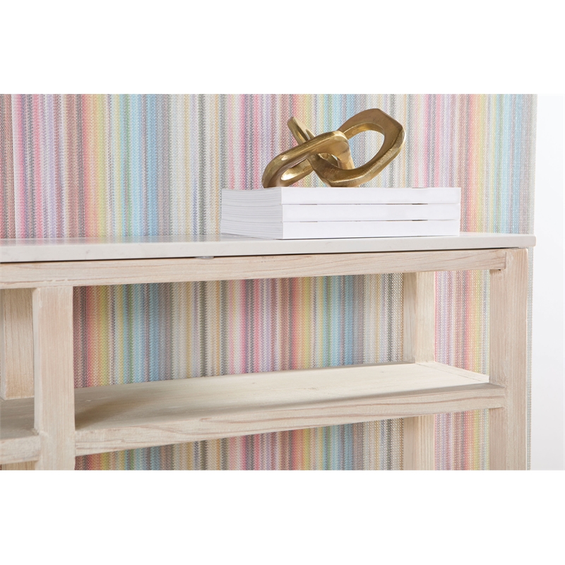 Pemberly Row Narrow Quartz Top Reclaimed Pine Console Table in White