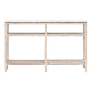 Pemberly Row Narrow Quartz Top Reclaimed Pine Console Table in White