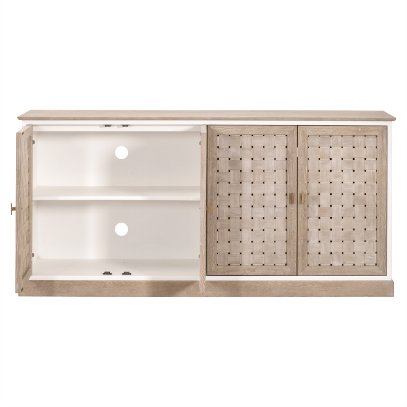 Pemberly Row Two-Tone Oak Basket Door Media Sideboard in Gray