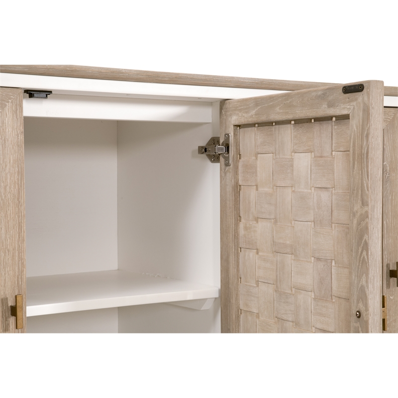 Pemberly Row Two-Tone Oak Basket Door Media Sideboard in Gray