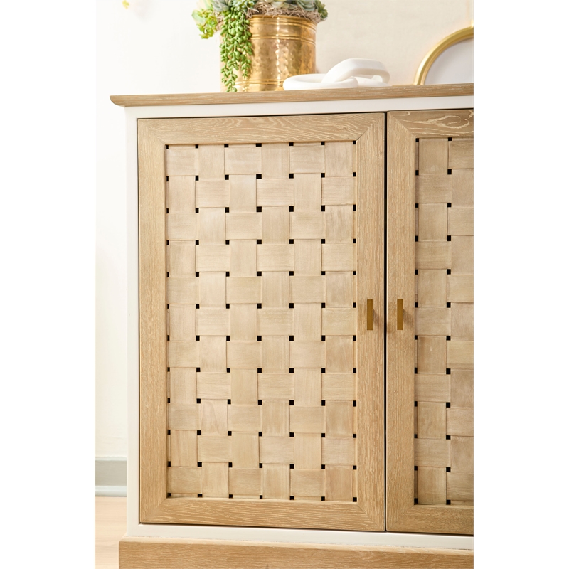 Pemberly Row Two-Tone Oak Basket Door Media Sideboard in Gray