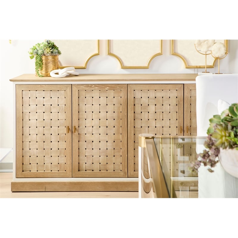 Pemberly Row Two-Tone Oak Basket Door Media Sideboard in Gray