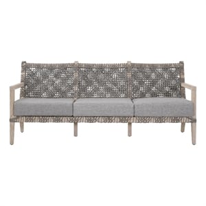 Pemberly Row Contemporary 77&quot Teak Rope Weave Outdoor Sofa in Dove Gray