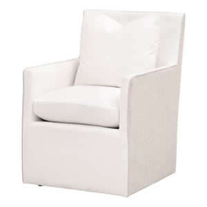 Pemberly Row Contemporary 24&quot Two-Tone Fabric Caster Arm Chair in Pearl