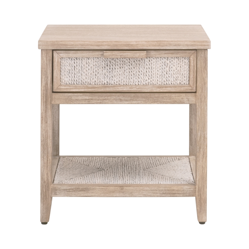 Pemberly Row Abaca Rope Mahogany 1-Drawer Nightstand in Gray