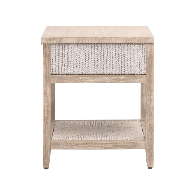 Pemberly Row Abaca Rope Mahogany 1-Drawer Nightstand in Gray