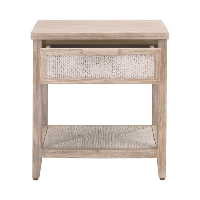 Pemberly Row Abaca Rope Mahogany 1-Drawer Nightstand in Gray